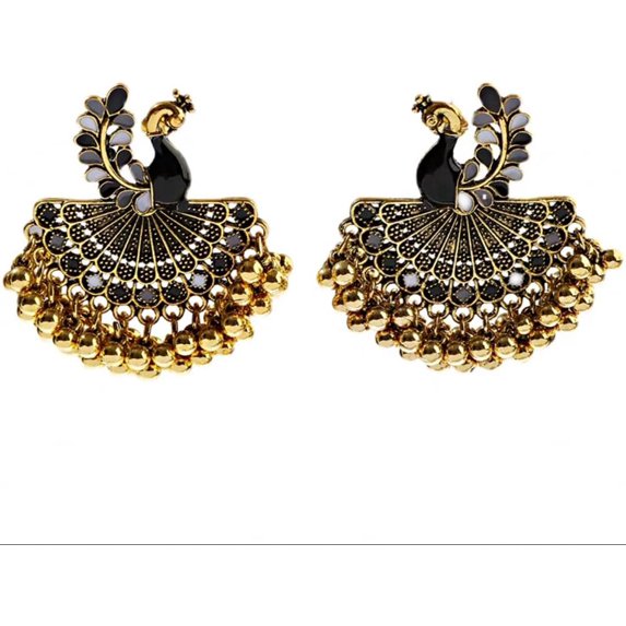 Indian Bollywood Peacock Traditional Ethnic Jhumka Jhumki Earring Boho Gypsy Tribal Beaded Mexican Style Bohemian Beads Tassel Dangle Statement Wedding Party Bollywood ewelry Gift for Women