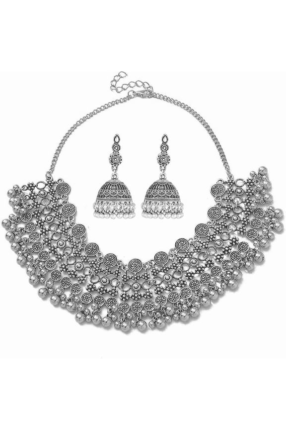Indian Bollywood Traditional Jhumka Jewellery Set for Women Large Big Tassel Beaded Kundan Ethnic Wedding Wear Party Festival Choker Necklace Earrings Maang Tikka Traditional Fashion Antique Jewelry