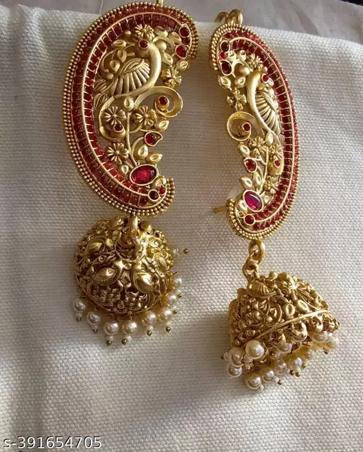 THE DIVINE FASHION Indian Bollywood Traditional Wedding South Indian Temple Jhumka Jhumki Earrings Jewelry Set