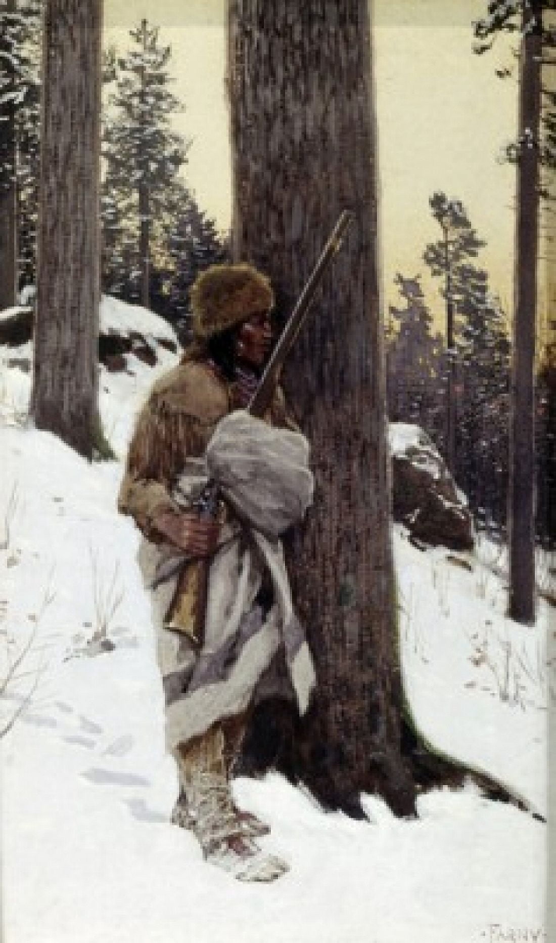 Indian Brave on the Lookout by Henry Francois Farny (1847-1916) Canvas Art - Henry Francois Farny (24 x 36)