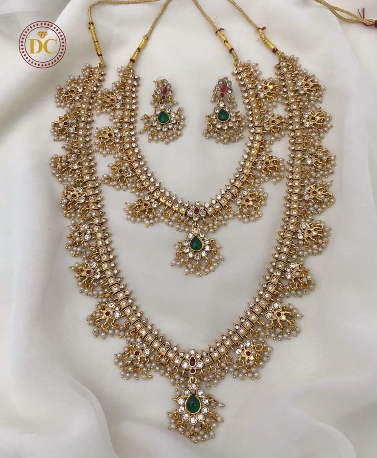 Indian Bridal Guttapusalu Necklace Set - Matte Gold Temple Jewelry, One Gram Gold Wedding Gift for Brides