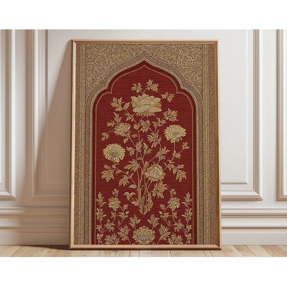 Indian Brocade Mughal Arch Floral Pattern Wall Art, Unframed Paper Poster 8x10in
