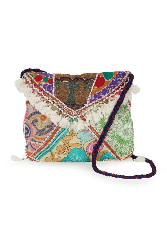 Indian Brocade and Sequin Messenger Shoulder Sling Crossbody Tote Hand Bag Purse Hand embrodiery and Brocade Hobo Hippy Purse, Designer