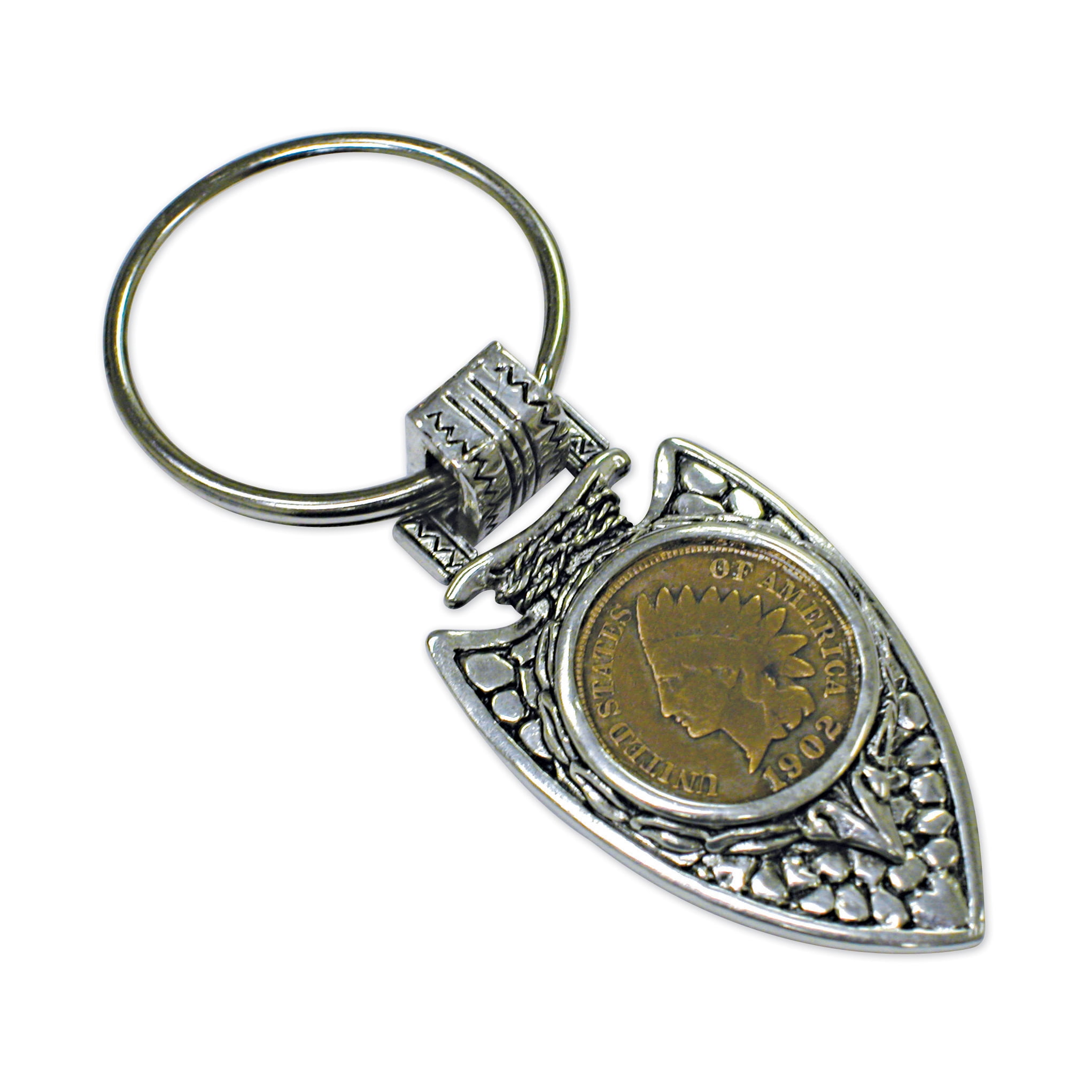 Vintage Indian Cent Silvertone Arrowhead Keyring