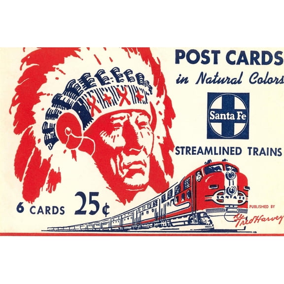 Art.com Indian Chief, Streamlined Train, Postcard Folder Art Print, 36" x 24"