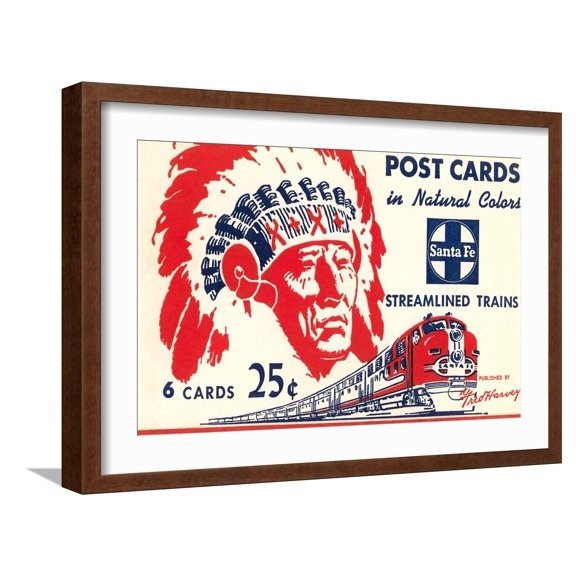 Art.com Indian Chief, Streamlined Train, Postcard Folder Art Print, Brown Frame Wall Art, 23" x 17"