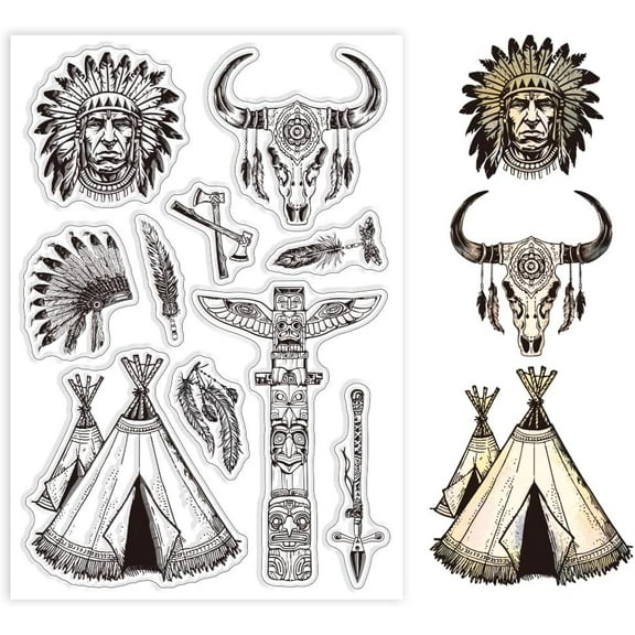 Indian Chief of a Tribe Clear Stamps for Cards Making Hunting Clear Stamp Seals Transparent Stamps for DIY Scrapbooking Photo Album Journal Home Decoration White