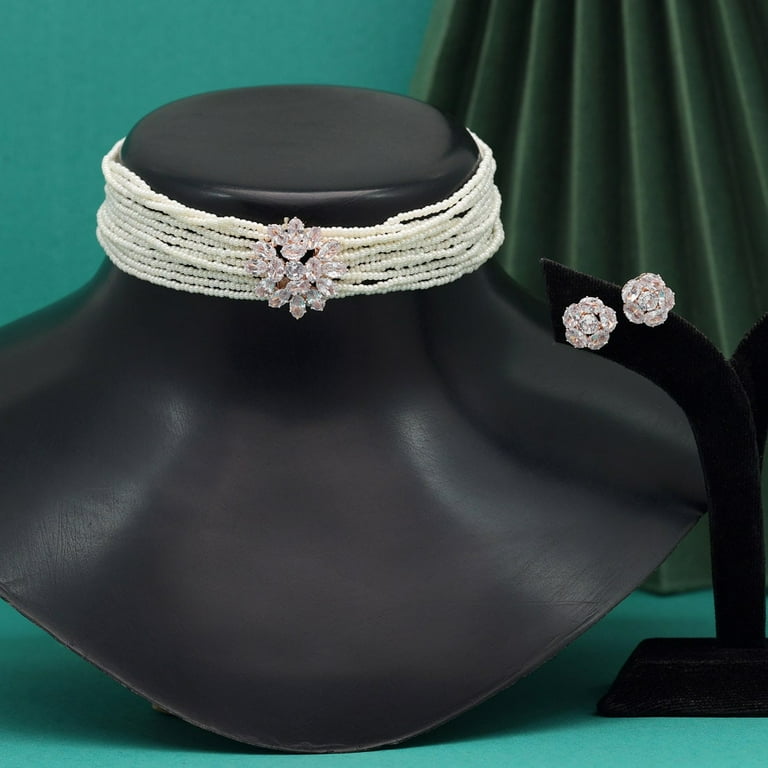 Indian Choker Set American Diamond Choker Necklace CZ Diamond