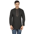 thumbnail image 1 of Indian Clothing Fashion Shirt Men's Embroidered Short Kurta Cotton (Black, XL), 1 of 5