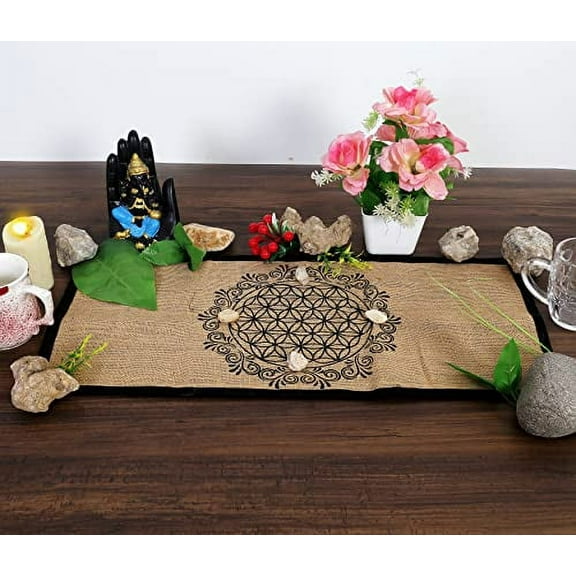 Indian Consigners Altar Cloth Flower Of Life Organic Burlap with Fabric Backing Wall Hanging Table Cloth Tarot Spread Beautiful Solid Floral Table Cover Art