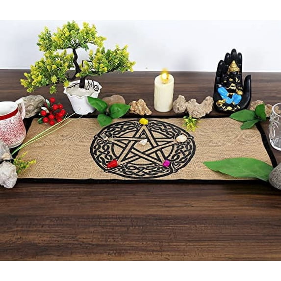 Indian Consigners Organic Burlap with Fabric Backing Altar Cloth Celtic Pentagram Tarot Spread Table Cover Beautiful Solid Star Table Cloth Multiple Uses Art