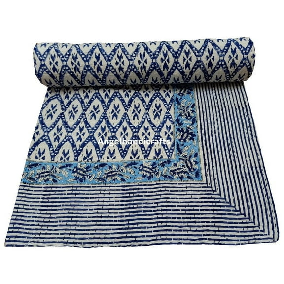 Indian Cotton Bedcover Handmade Kantha Quilt Hand Stitch Bedding Coverlet Reversible Throw King Size Winter Blanket Home Dcor Sofa Cover