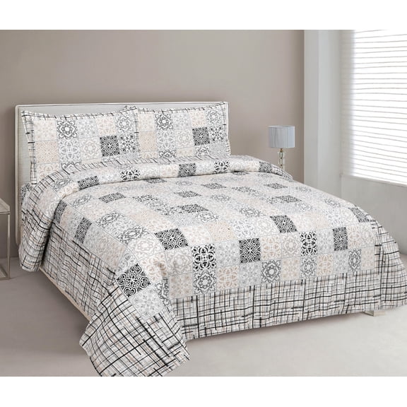 Indian Cotton Bedspread King Size with Pillow Covers  Ethnic Floral Print Bedding Set(ACSHJK_1012_BG)