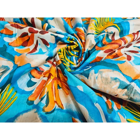 Indian Cotton Fabric Floral Print By The Yard Boho Women Dress Upholstery Cloth