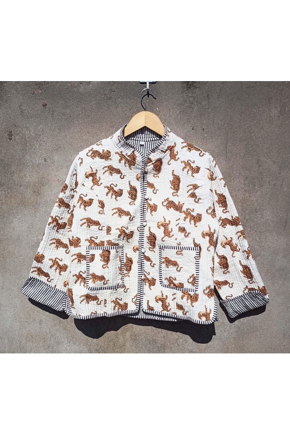 Indian Cotton Handblock Print Quilted Jacket Coats, Unique and Comfortable Warm Layering Piece for Cold Days, Ideal Gift for Her Christmas_S