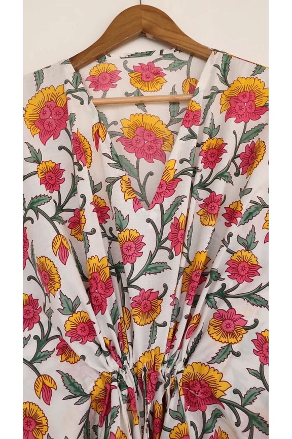 Indian Cotton Kaftan - Bohemian Chic Dress, Lightweight Summer Cover-Up, Beachwear & Vacation Essential, Unique Printed Kaftan