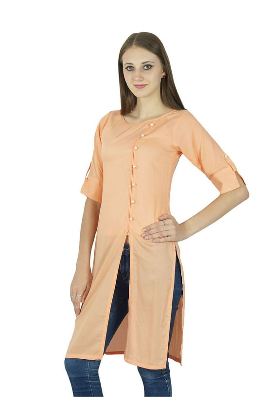 Indian Cotton Kurti Top Bollywood Women Solid Kurta Ethnic Tunic Casual Dress