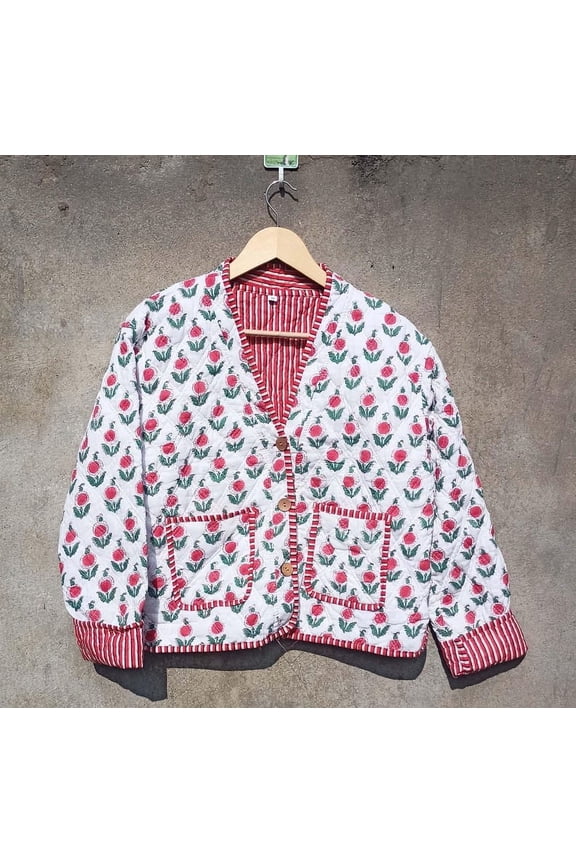 Indian Cotton Quilted Jacket, Lightweight & Warm Layering Piece for Every Season, Ideal Gift for Fashion Lovers Christmas Gift for Her_XL
