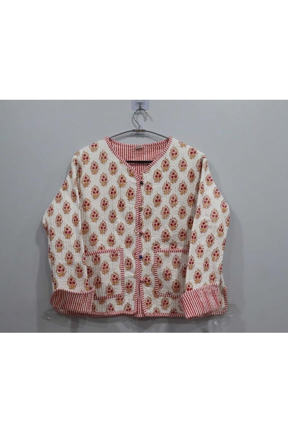 Indian Cotton Quilted Jacket, Lightweight & Warm Layering Piece for Every Season, Ideal Gift for Fashion Lovers Christmas Gift to Her_L