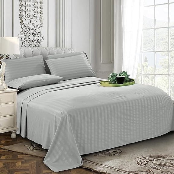 Indian Cotton Stain Strip Bedsheets , 400 TC Premium Cotton Bedsheets for Home , Hotels & Guest House with 2 Pillow Cover Size ( Super King 108" x 108" )