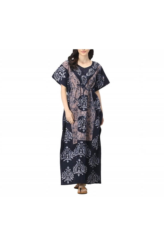 Pure Cotton Hand Dyed Batik Free Size Kaftan | Nightwear Kaftan | Nighty for Women | Lounge Wear