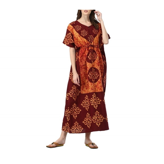 Indian Crafts Pure Cotton Hand Dyed Batik Free Size Kaftan | Nightwear Kaftan | Nighty for Women | Lounge Wear
