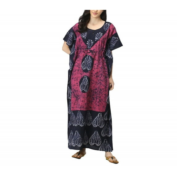 Indian Crafts Women Batik Kaftan Cotton Night Suit Night Dress Long Caftan Nighty Maxi