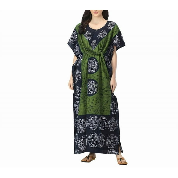 Indian Crafts Women Batik Kaftan Cotton Night Suit Night Dress Long Caftan Nighty Maxi