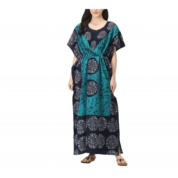 Indian Crafts Women Batik Kaftan Cotton Night Suit Night Dress Long Caftan Nighty Maxi