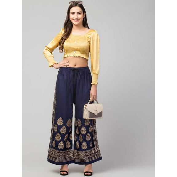 Indian Crafts Women's Rayon Printed Palazzo Loose Fit Pants Trousers