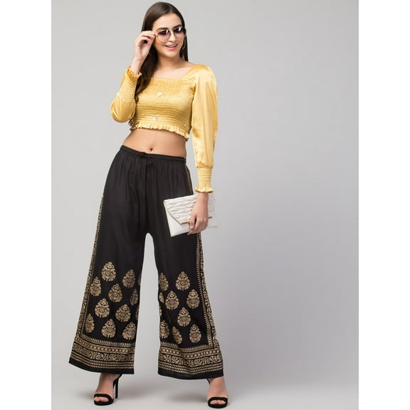 Indian Crafts Women's Rayon Printed Palazzo Loose Fit Pants Trousers