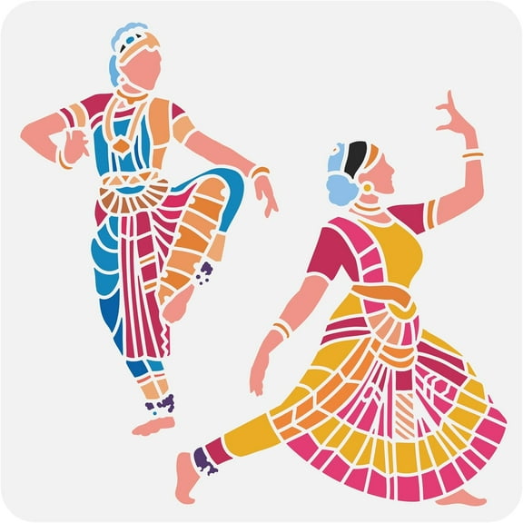 Indian Dance Stencils - 11.8x11.8 inch Plastic Stencil Templates for Classical Indian Dancer Patterns