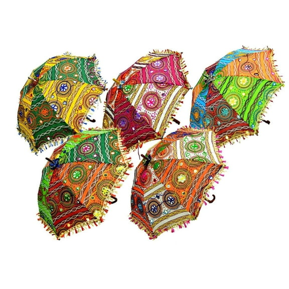 Indian Decorative Hand Embroidered Parasol Vintage Sun Shade Umbrella Lot of 10 PCS