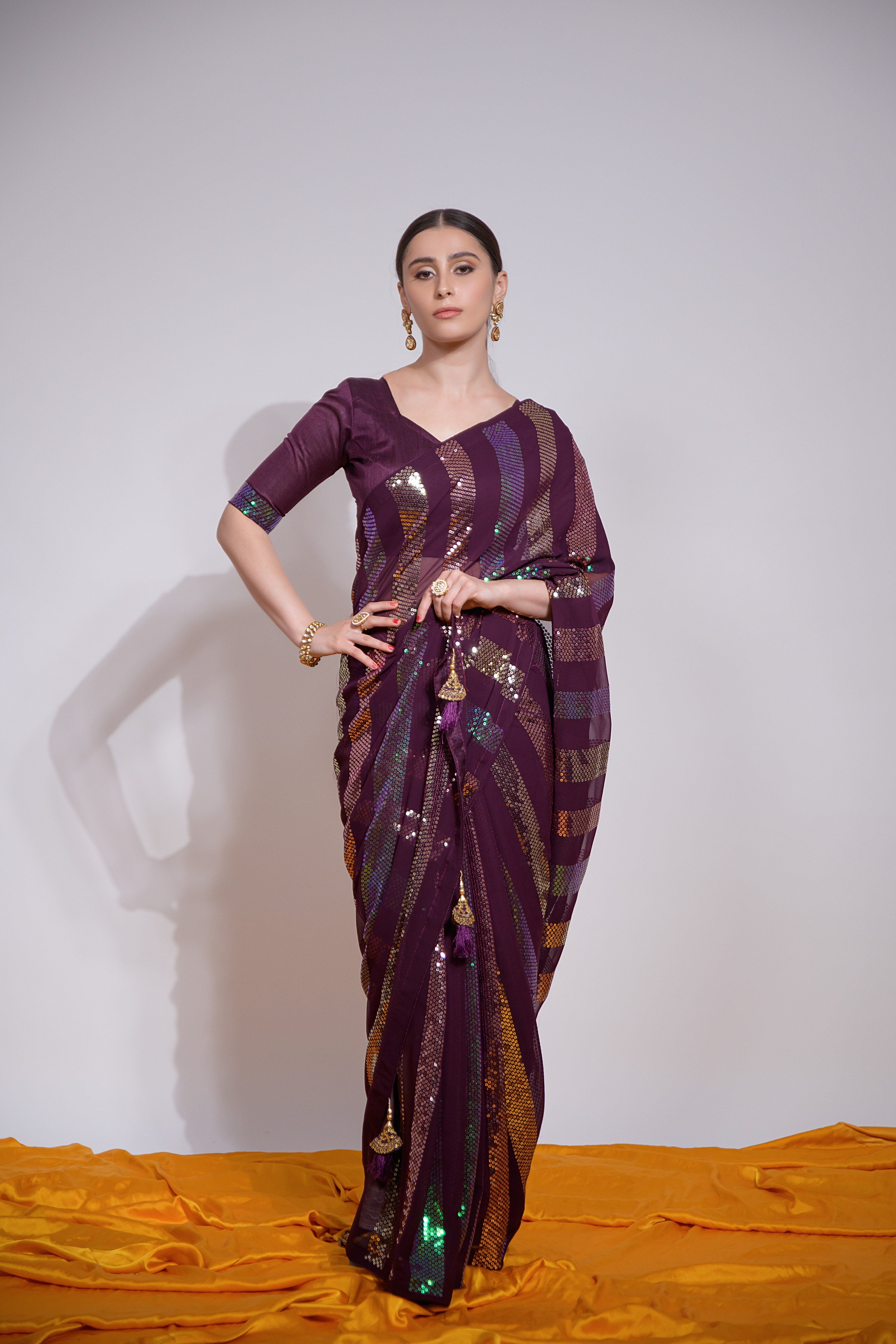 Women Party Wear Embroidered Worked Burberry Saree with Un Stitched Blouse