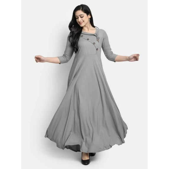 Indian Designer Grey solid maxi dress party ware Anarkali kurta for Women casual ready to wear