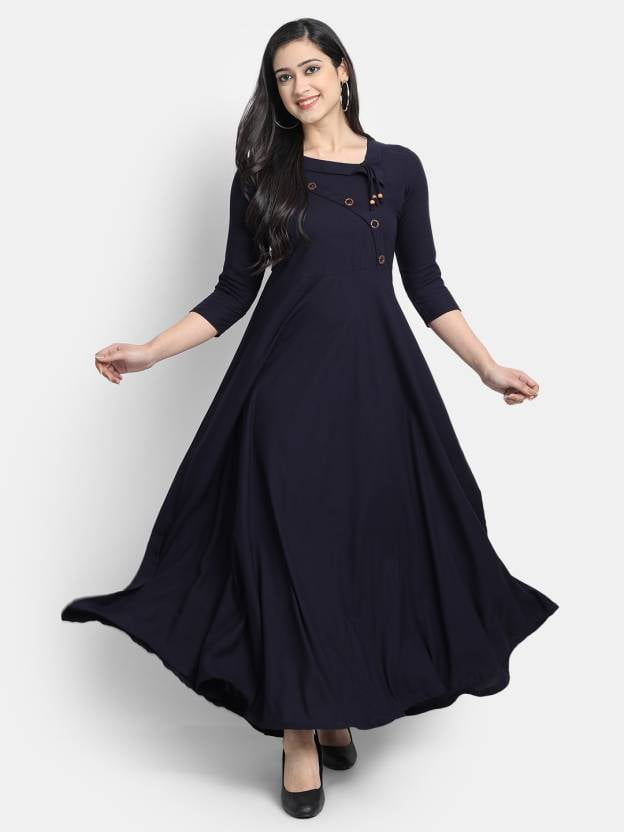 navy blue long indian dress Navy Blue South Indian Dress in Silk Cotton With Jacquard Weaving Zari  Border in USA, UK, Malaysia, South Africa, Dubai, Singapore