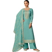 Indian Designer Reception Wear Salwar Kameez Dress Pakistani Sewn Palazzo Suits  Sky Blue, XXL - 46