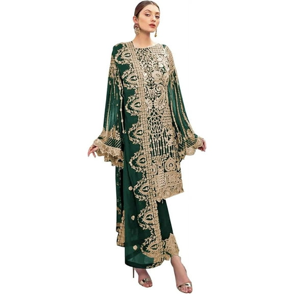 Indian Designer Salwar Kameez Suits Pakistani Sewn Trouser Pant Dress ( Green, XL - 44 )