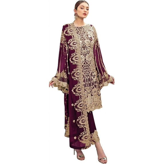 Indian Designer Salwar Kameez Suits Pakistani Sewn Trouser Pant Dress ( Purple, S - 38 )