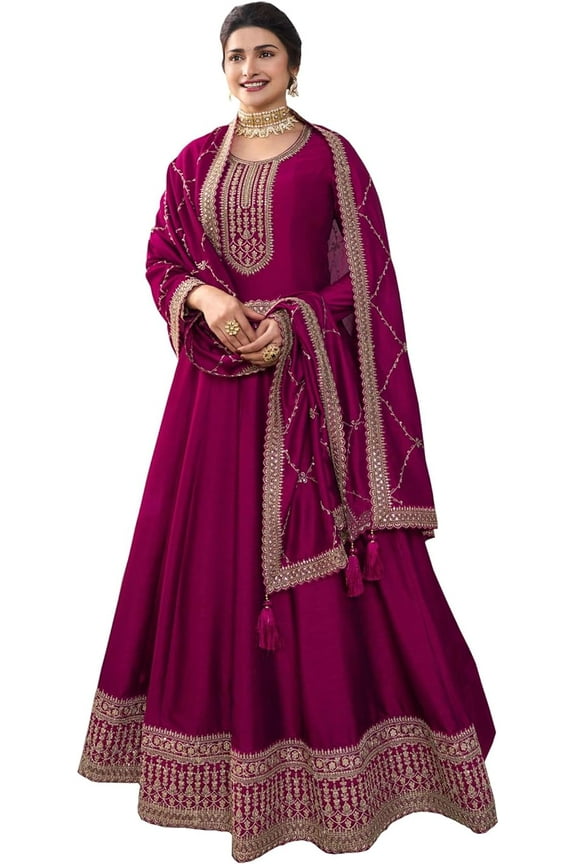 Indian Designer Shalwar Kameez Outfits Wedding Wear Pakistani Anarkali Gown Suits ( Pink, L - 42 )