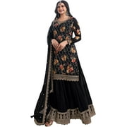 Indian Designer Sharara Plazzo Suits Womens Wear Pakistani Shalwar Kameez Dress  Black, 3XL - 48