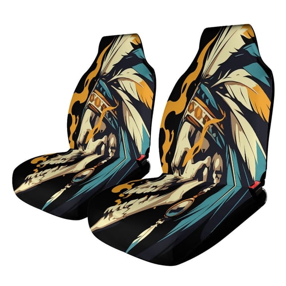 Indian Devil Skull Car Seat Covers Front Seats Universal Fit for Cars SUV Truck Auto Interior Accessories