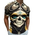 thumbnail image 1 of Indian Devil Skull Men Zipper T-shirt Summer Casual Short Sleeve T-shirt Top, 1 of 7