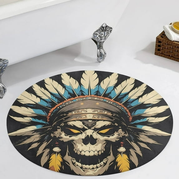 Indian Devil Skull Round Carpet Circle Rug Outdoor Patio Area Rug Washable Large Area Rugs Hallway Room Decor Fitness Mats