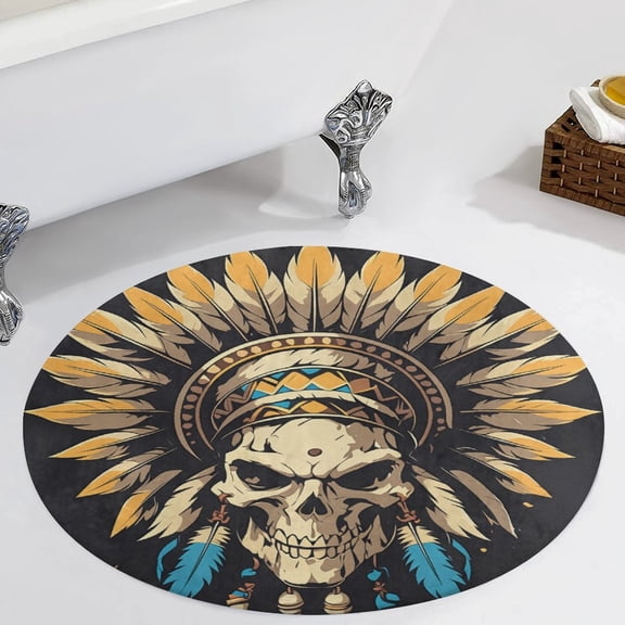 Indian Devil Skull Round Carpet Circle Rug Outdoor Patio Area Rug Washable Large Area Rugs Hallway Room Decor Fitness Mats