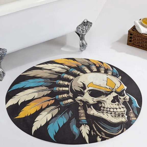 Indian Devil Skull Round Carpet Circle Rug Outdoor Patio Area Rug Washable Large Area Rugs Hallway Room Decor Fitness Mats