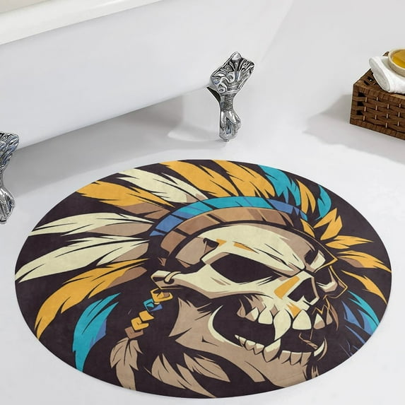 Indian Devil Skull Round Carpet Circle Rug Outdoor Patio Area Rug Washable Large Area Rugs Hallway Room Decor Fitness Mats