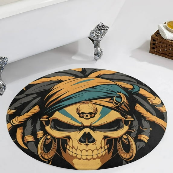 Indian Devil Skull Round Carpet Circle Rug Outdoor Patio Area Rug Washable Large Area Rugs Hallway Room Decor Fitness Mats