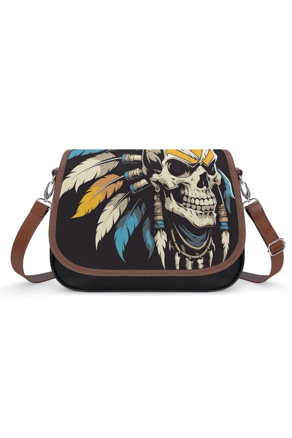 Indian Devil Skull Vintage Crossbody Bag for Women Medium Leather Hobo Bags Shoulder Bag Classic City Leather Satchels