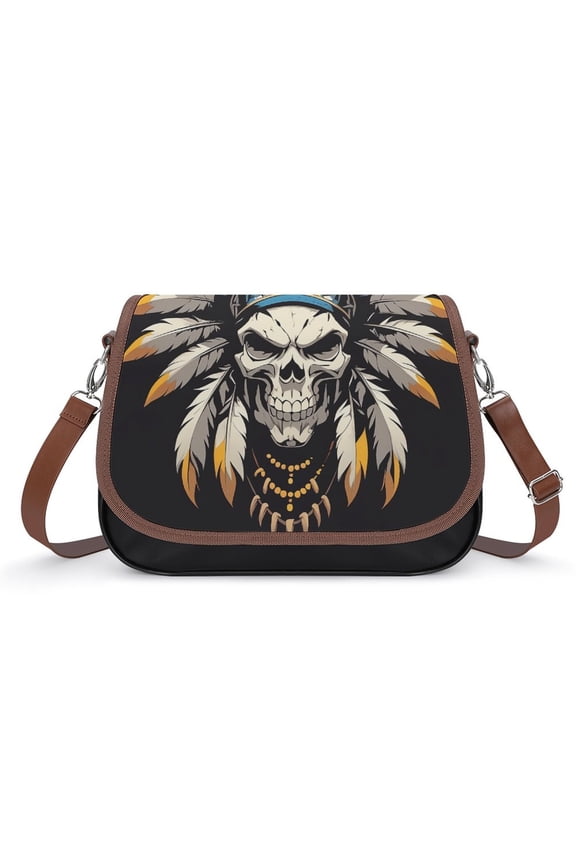 Indian Devil Skull Vintage Crossbody Bag for Women Medium Leather Hobo Bags Shoulder Bag Classic City Leather Satchels